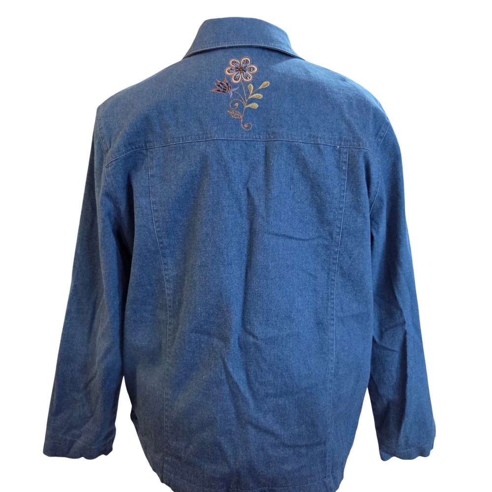 Alfred Dunner Womens Blue Denim Floral Embroidered Button Front Jacket Size 14 - Picture 3 of 6